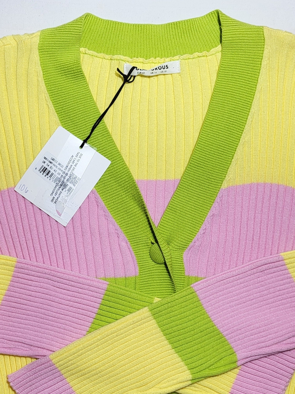 Glamorous NWT Ribbed Sweater Dress in Yellow, Pink & Lime Green